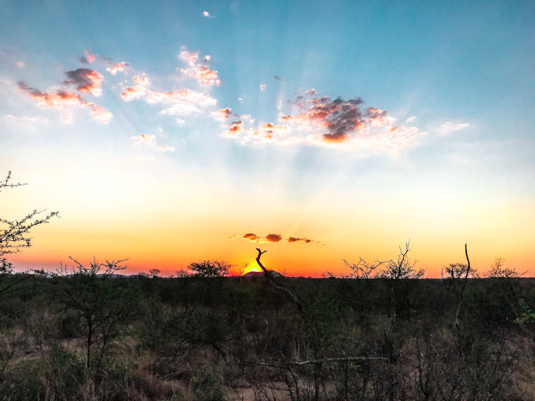 Solnedgang på safaritur